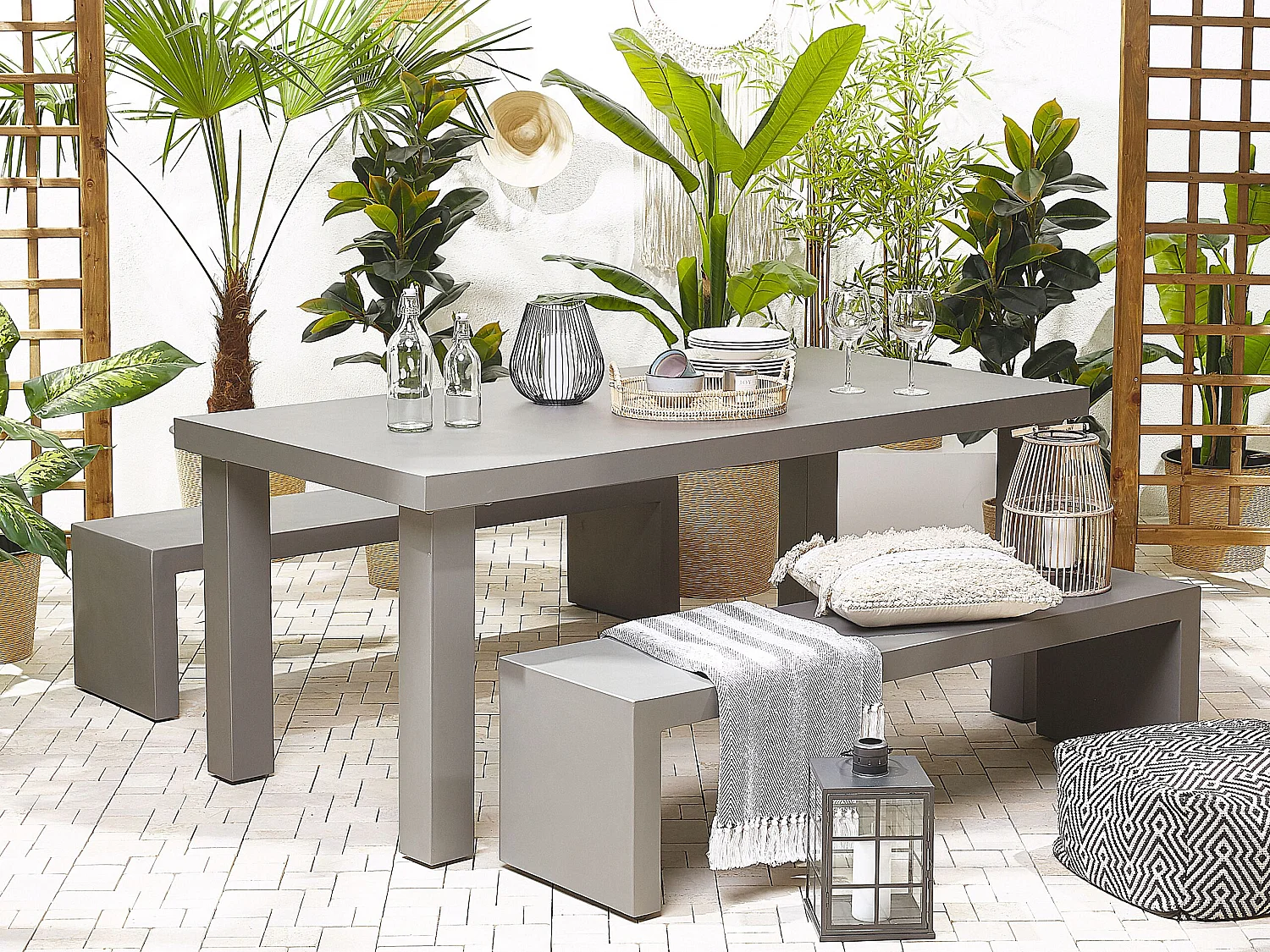 Salle à manger de jardin avec bancs 4 places TARANTO Béton Gris