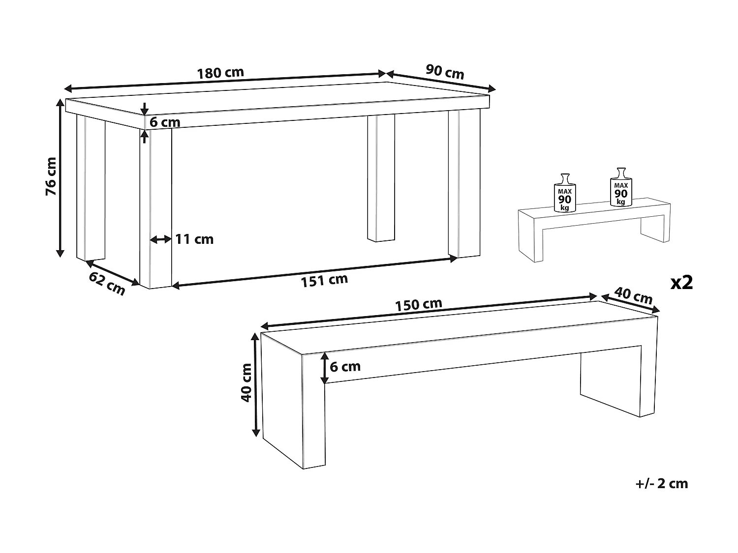Salle à manger de jardin avec bancs 4 places TARANTO Béton Gris
