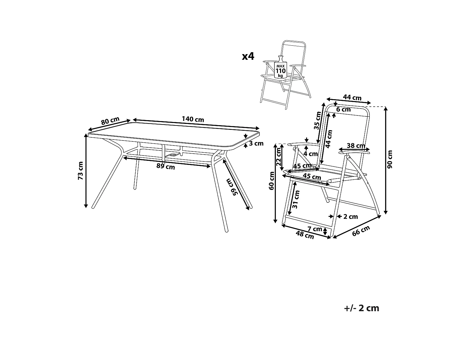 Gartenmöbel Set 7-teilig Stahl schwarz Tisch mit 6 Stühlen Sicherheitsglas Livo