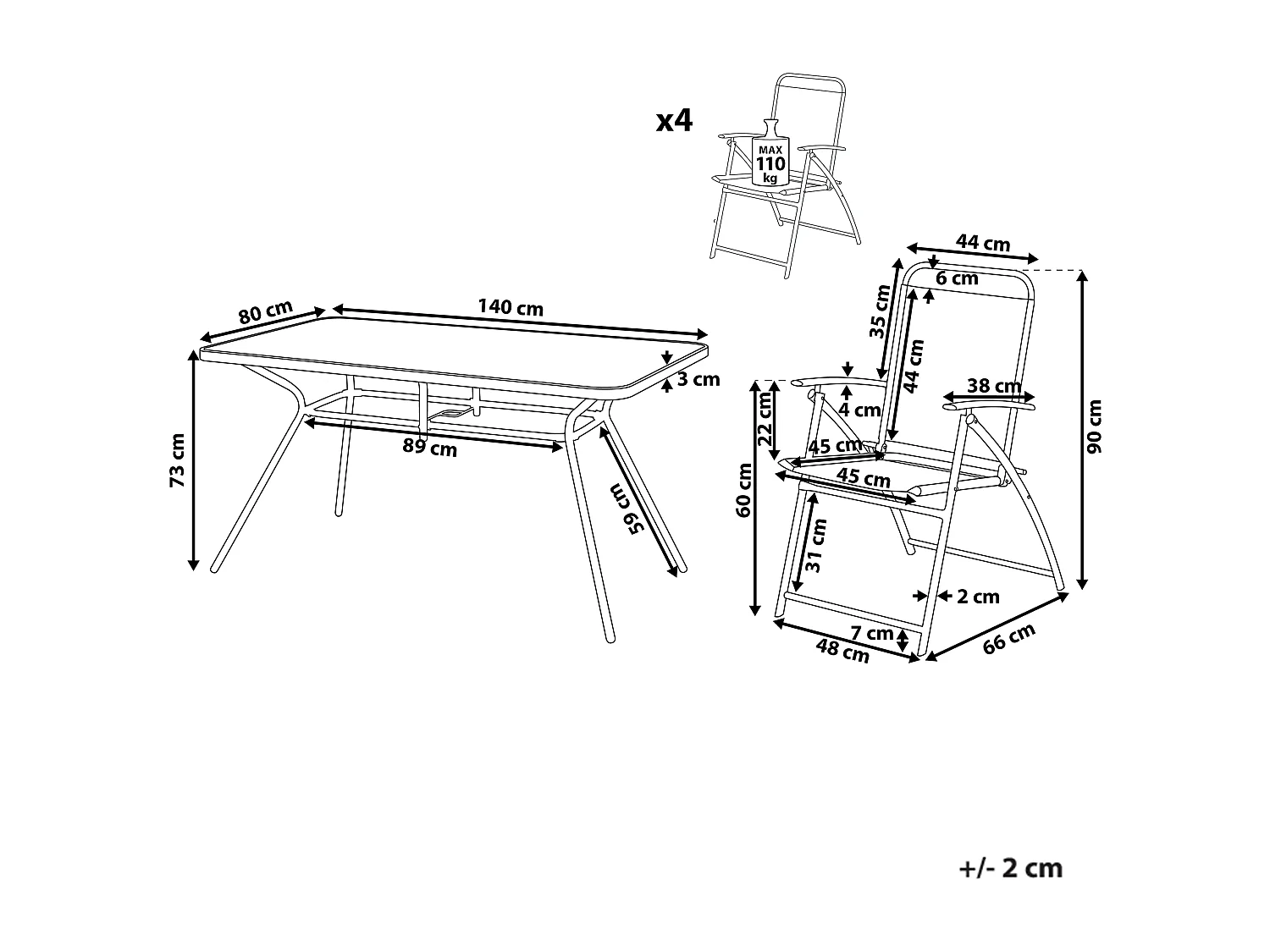 Gartenmöbel Set 7-teilig Stahl schwarz Tisch mit 6 Stühlen Sicherheitsglas Livo