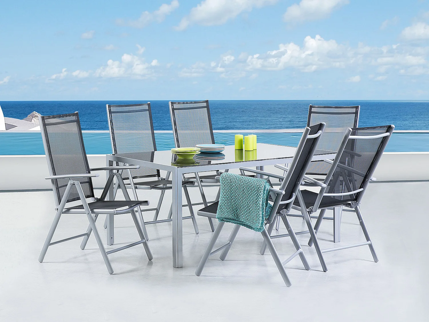 Gartenmöbel Set Tisch 6 Stühle Sitzgruppe Essgruppe Gartenset Schwarz Catania