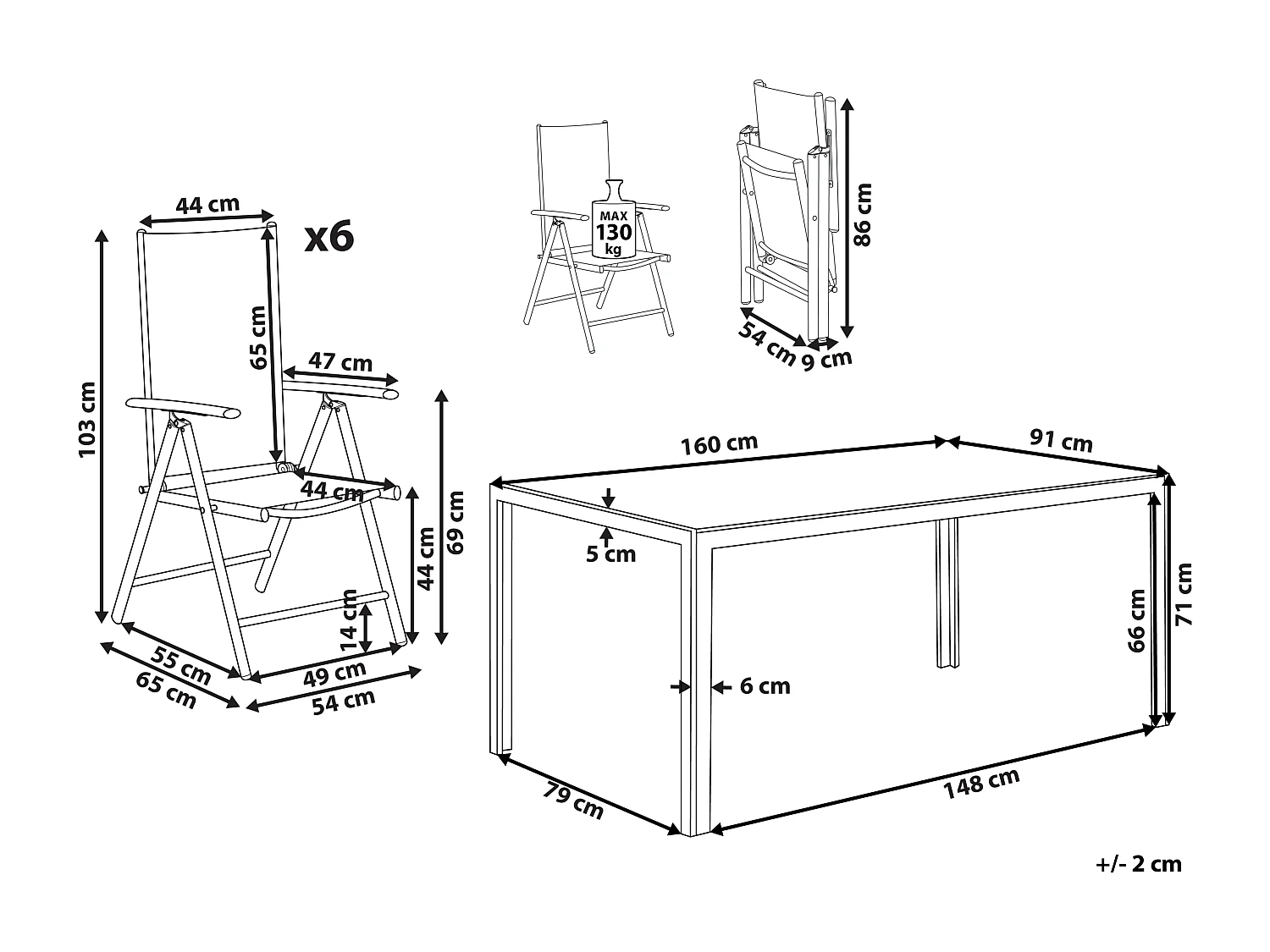 Gartenmöbel Set Tisch 6 Stühle Sitzgruppe Essgruppe Gartenset Schwarz Catania