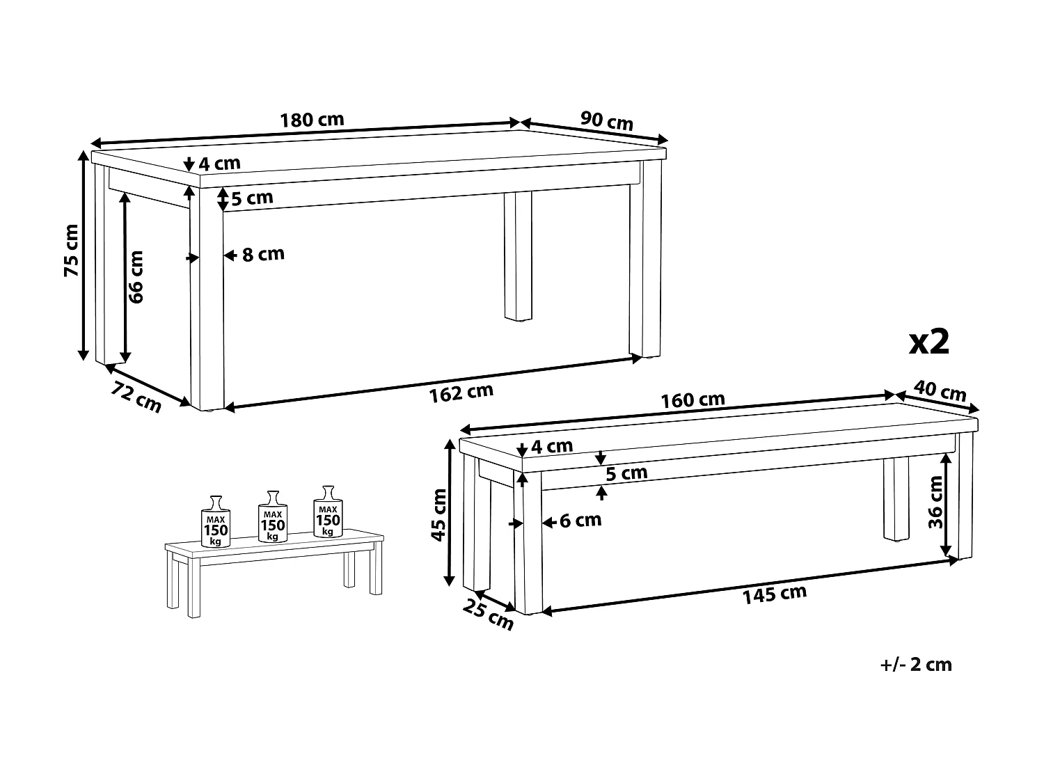 Salle à manger de jardin avec bancs 6 places OSTUNI Béton Gris