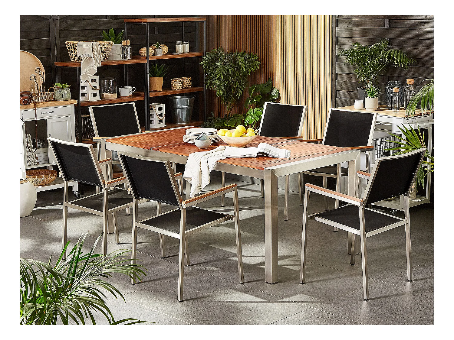 Zestaw ogrodowy dla 6 osób GROSSETO Drewno eukaliptusowe Brązowy/ czarny