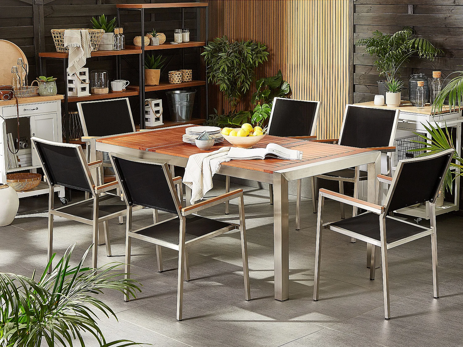 Salle à manger de jardin 6 places GROSSETO Bois d'eucalyptus Marron/noir