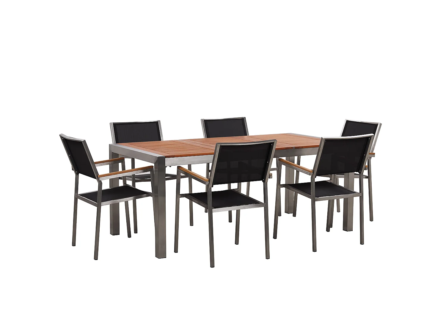 Modernes Gartenmöbel Set Tisch 180cm Eukalyptusholz 6 Stühle in Schwarz Grosseto