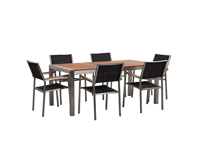 Modernes Gartenmöbel Set Tisch 180cm Eukalyptusholz 6 Stühle in Schwarz Grosseto