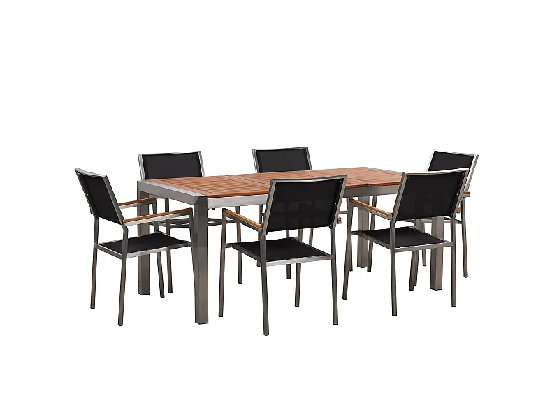 Modernes Gartenmöbel Set Tisch 180cm Eukalyptusholz 6 Stühle in Schwarz Grosseto