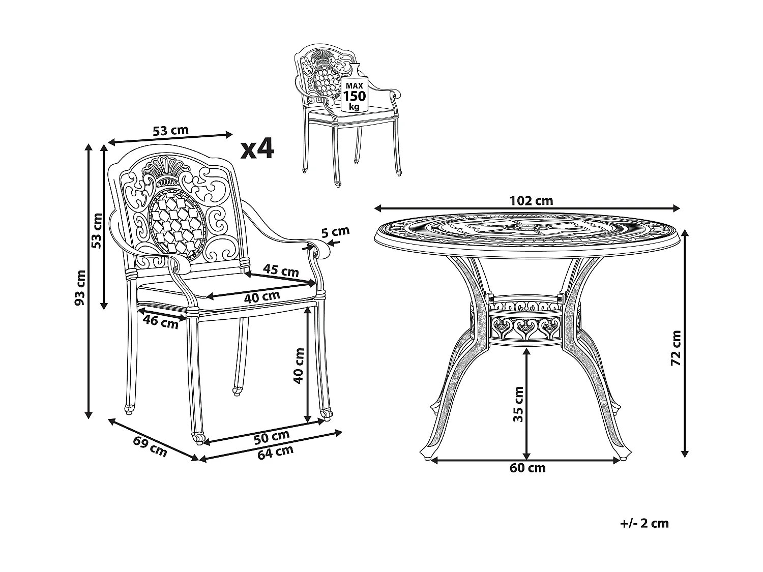Conjunto de refeições de jardim 4 lugares SALENTO com almofadas Metal Castanho escuro