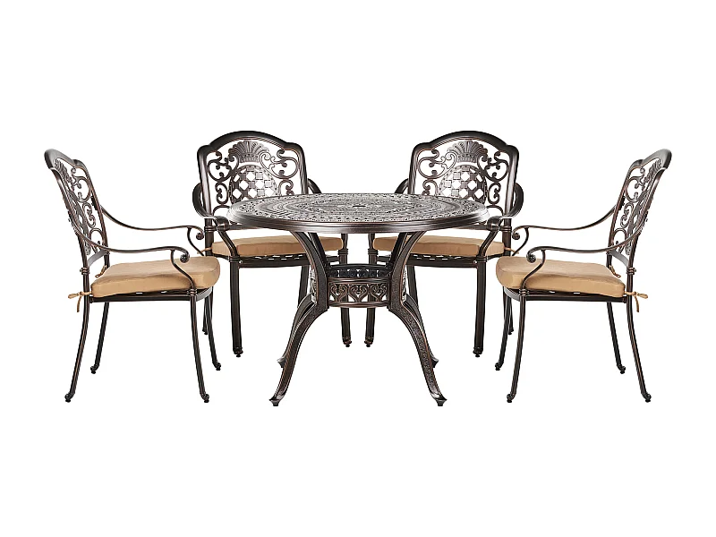 Set da pranzo da giardino 4 posti SALENTO con cuscini Metallo Marrone scuro