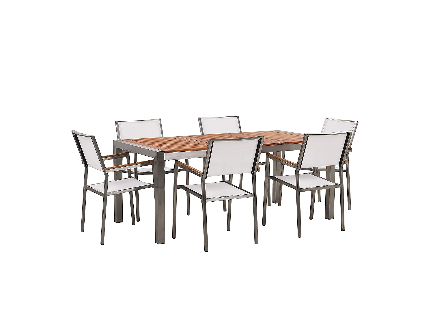 Modernes Gartenmöbel Set Tisch 180 cm Eukalyptusholz 6 Stühle in Weiß Grosseto