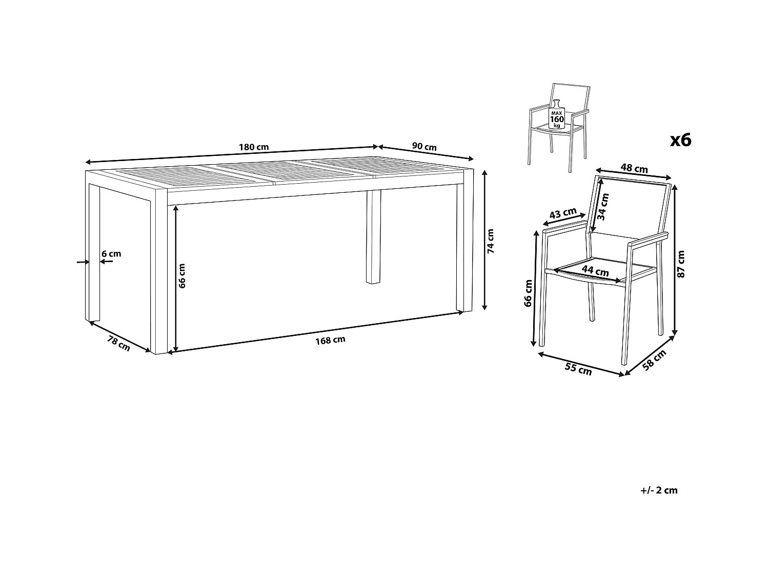 Conjunto de comedor exterior 6 plazas GROSSETO Madera de eucalipto Marrón/Blanco
