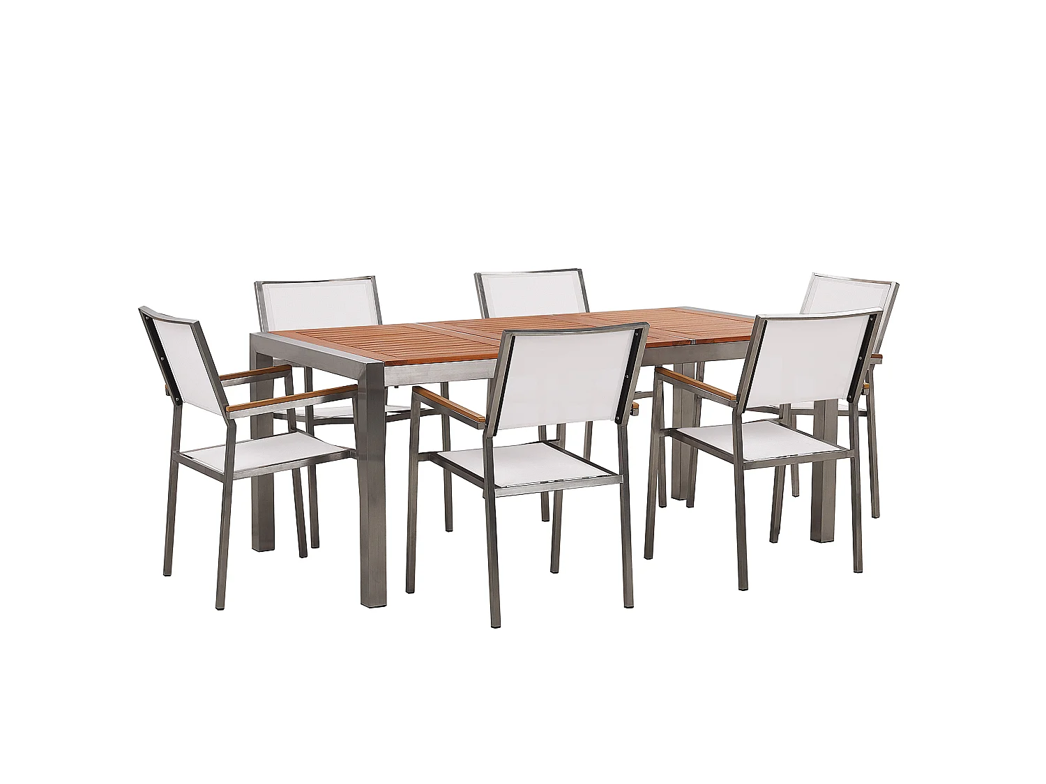 Modernes Gartenmöbel Set Tisch 180 cm Eukalyptusholz 6 Stühle in Weiß Grosseto