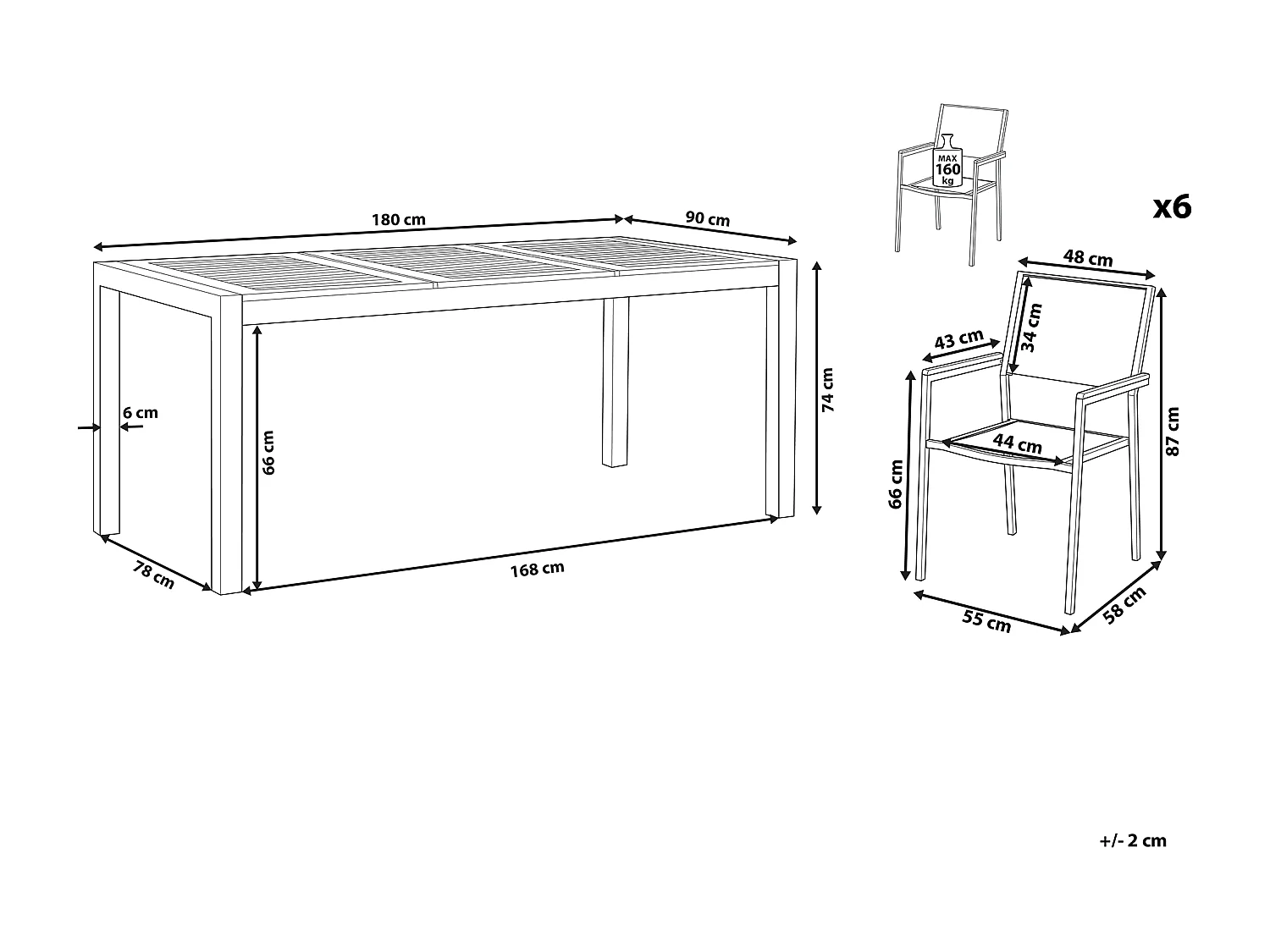 Salle à manger de jardin 6 places GROSSETO Bois d'eucalyptus Marron/blanc