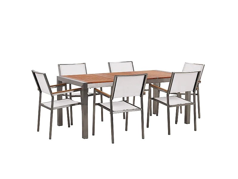 Salle à manger de jardin 6 places GROSSETO Bois d'eucalyptus Marron/blanc