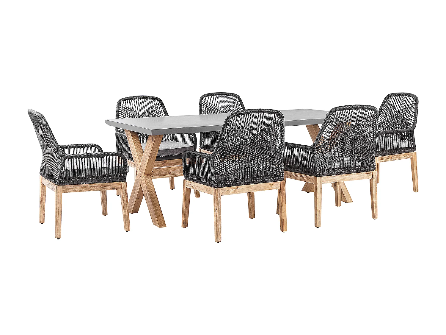 Modernes Gartentisch Set aus robustem Faserzement mit 6 Geflecht-Stühlen Olbia