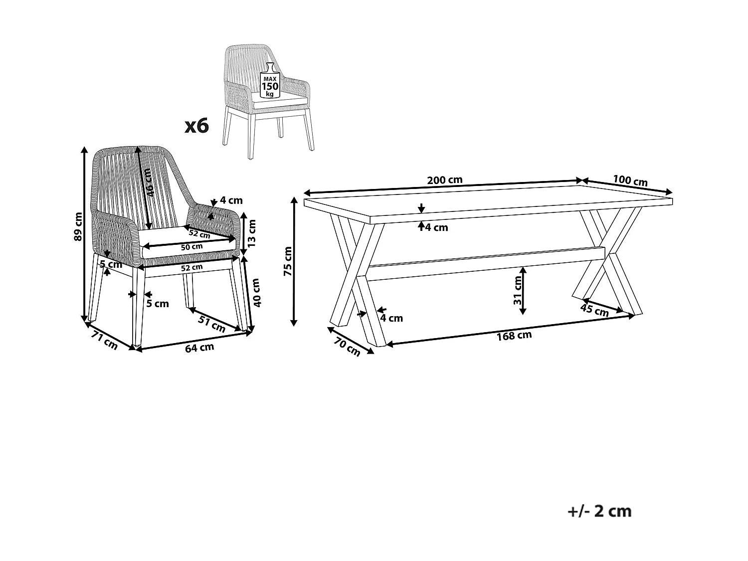 Modernes Gartentisch Set aus robustem Faserzement mit 6 Geflecht-Stühlen Olbia