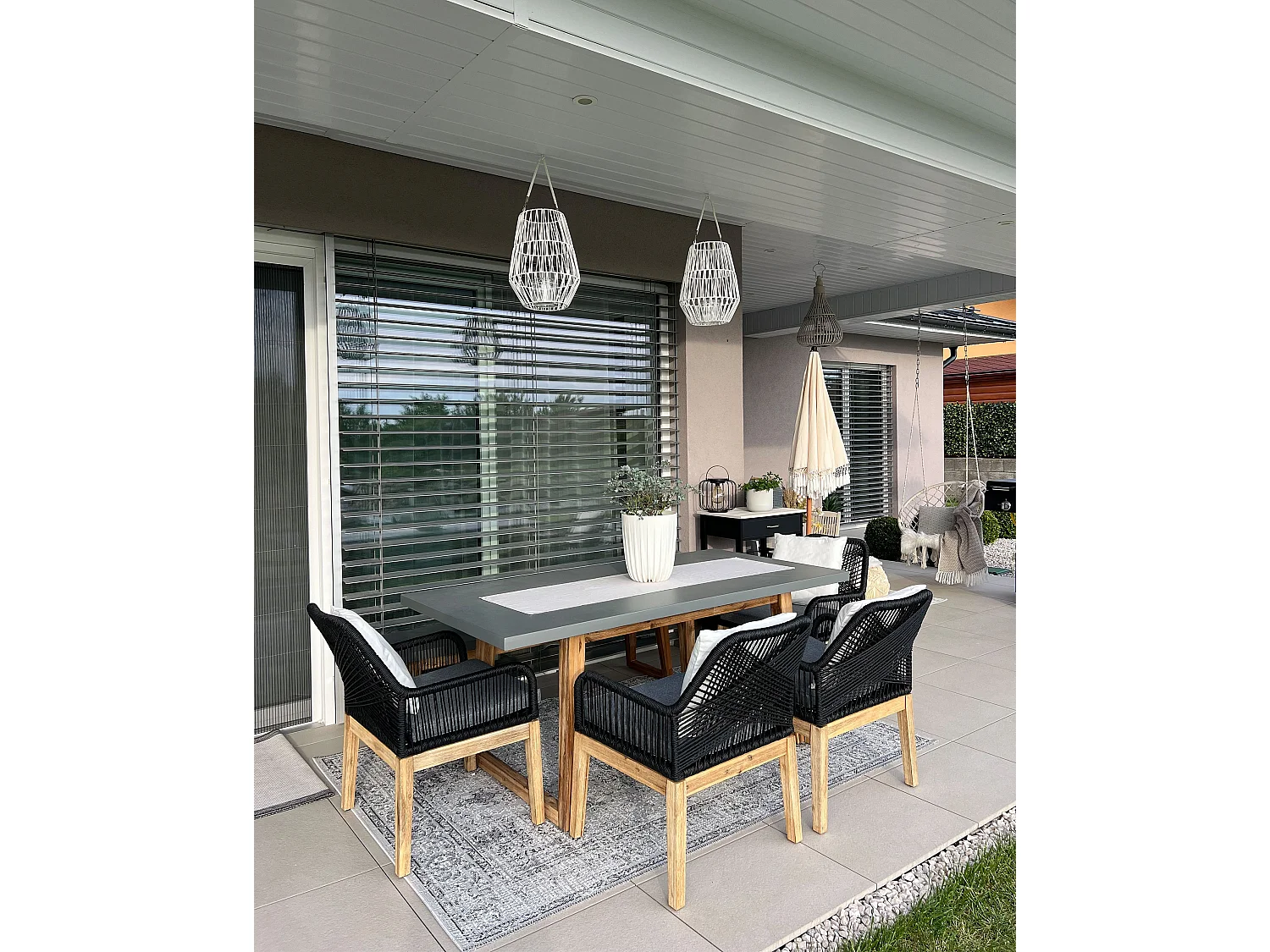 Conjunto de refeições de jardim 6 lugares OLBIA com almofadas Betão Preto