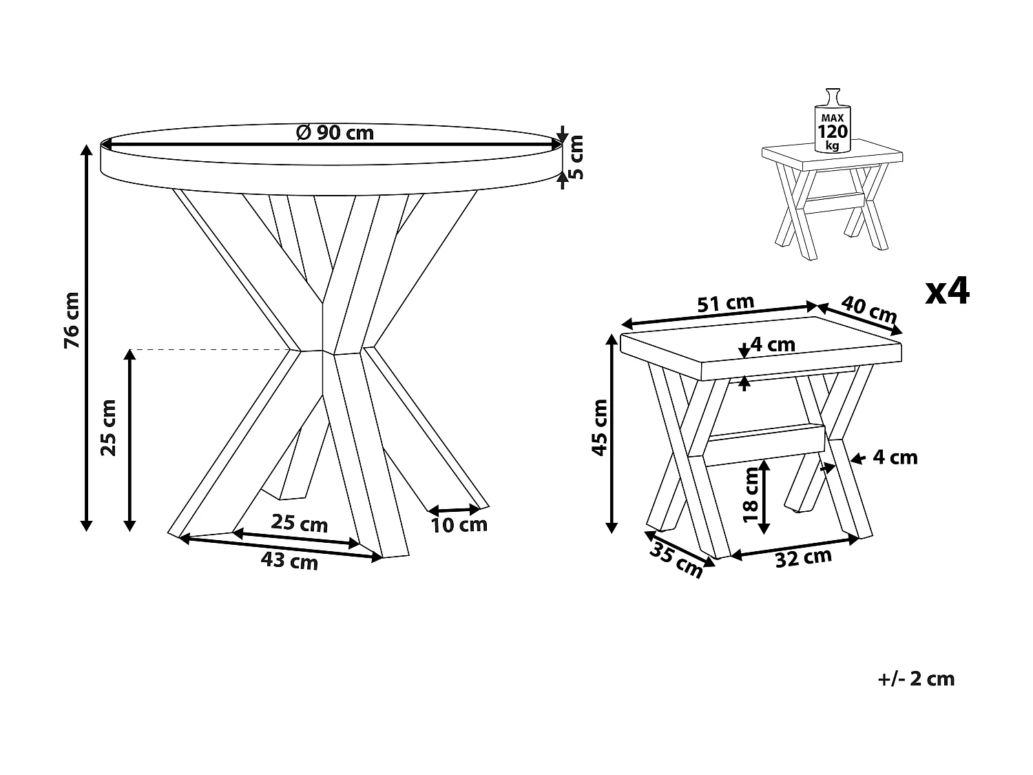 Salle à manger de jardin avec tabourets 4 places OLBIA Béton Gris
