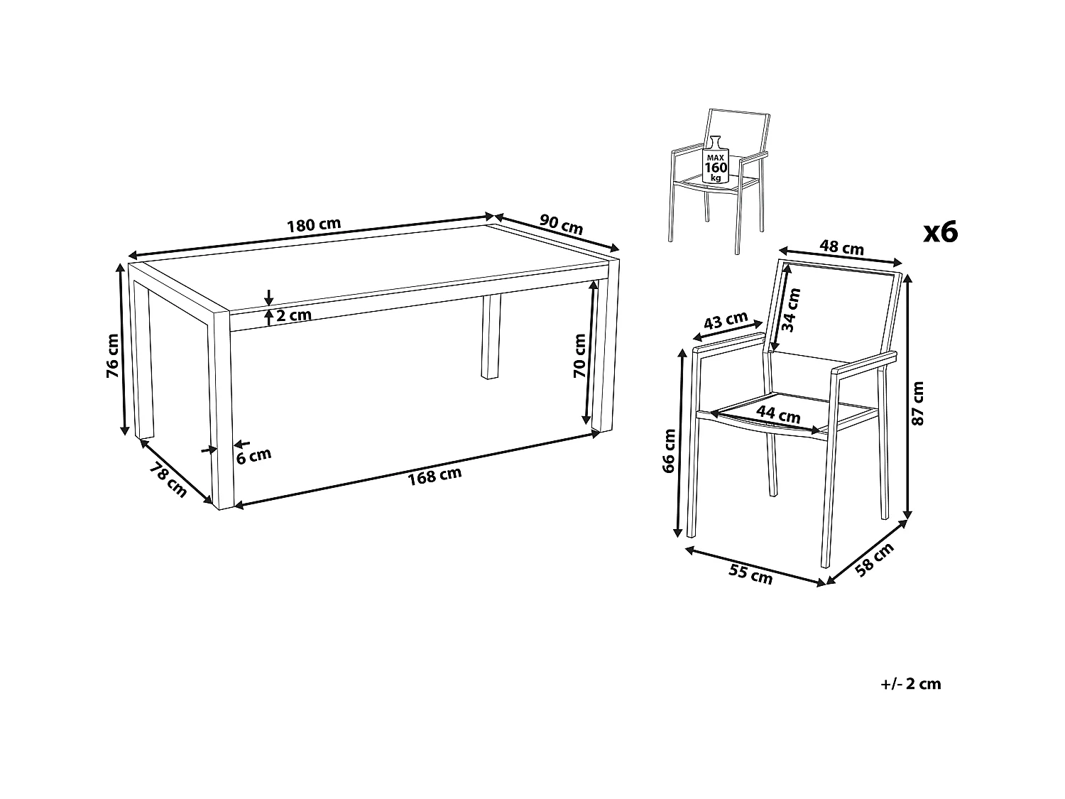 Salle à manger de jardin 6 places GROSSETO Verre de sécurité Noir/blanc