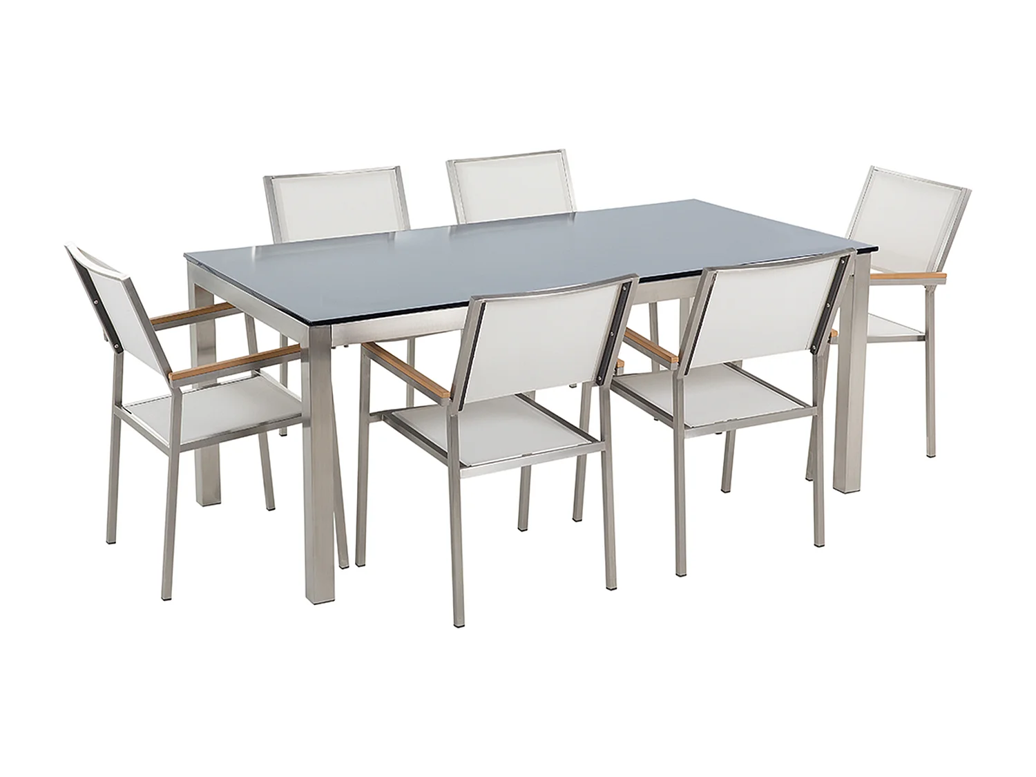 Modernes Gartenset Tisch aus Sicherheitsglas 6 Stühle schwarz/weiß Grosseto