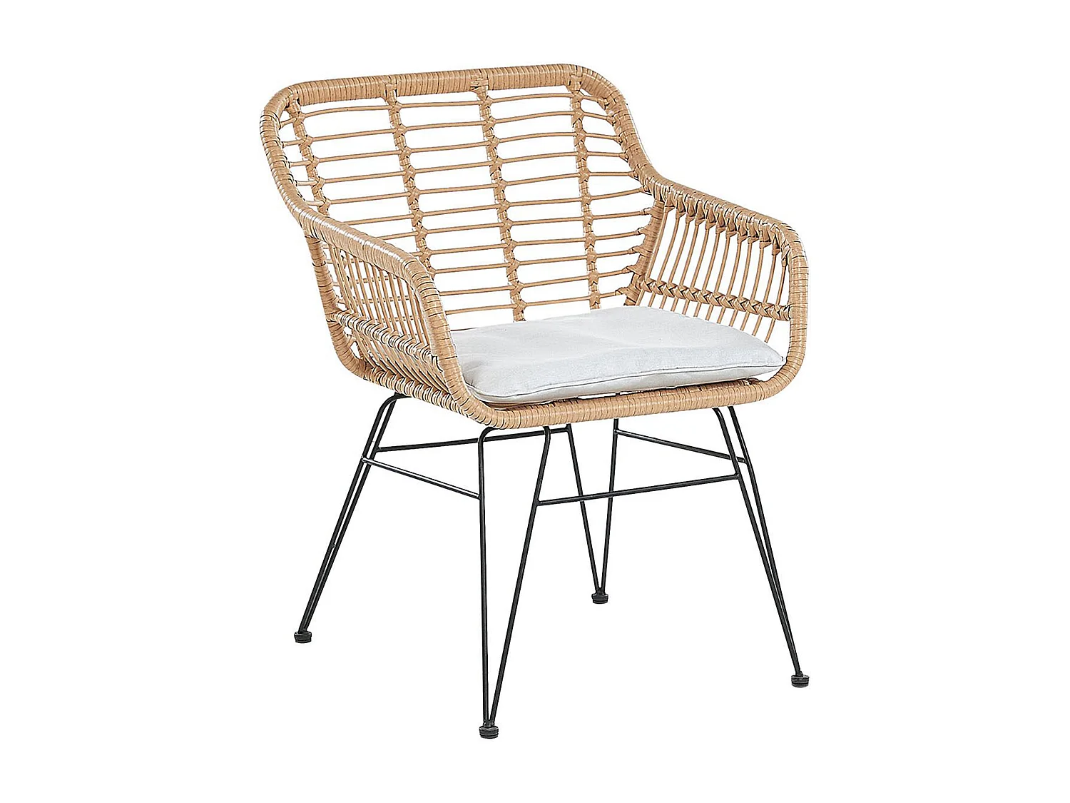 Gemütliches Balkonset Rattan/Stahl 2 Stühle 1 Tisch hellgraue Auflagen Trestina