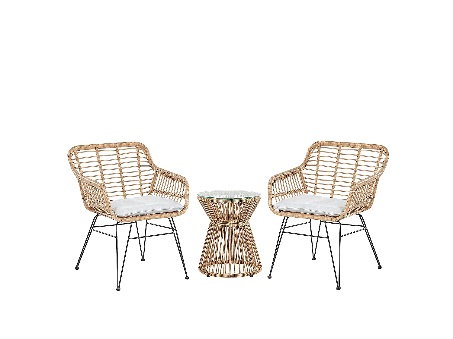 Bistro Set with Cushions TRESTINA PE Rattan Light Brown