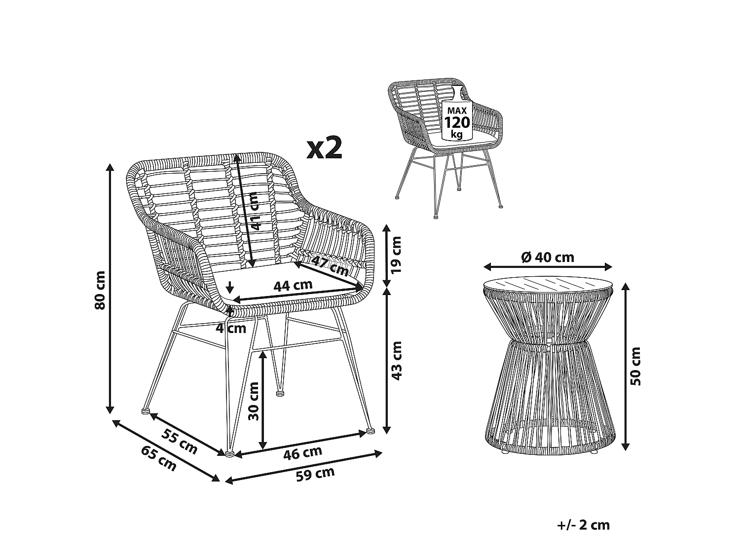 Bistro Set with Cushions TRESTINA PE Rattan Light Brown