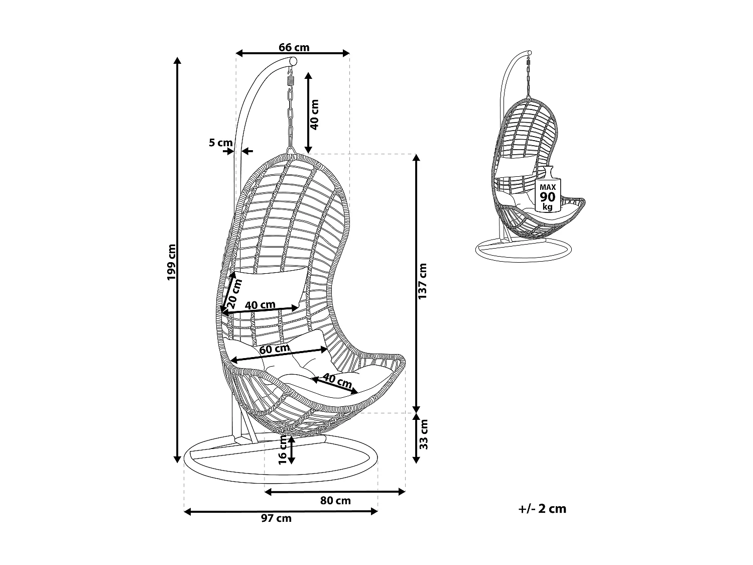 Fauteuil suspendu avec support PINETO Gris