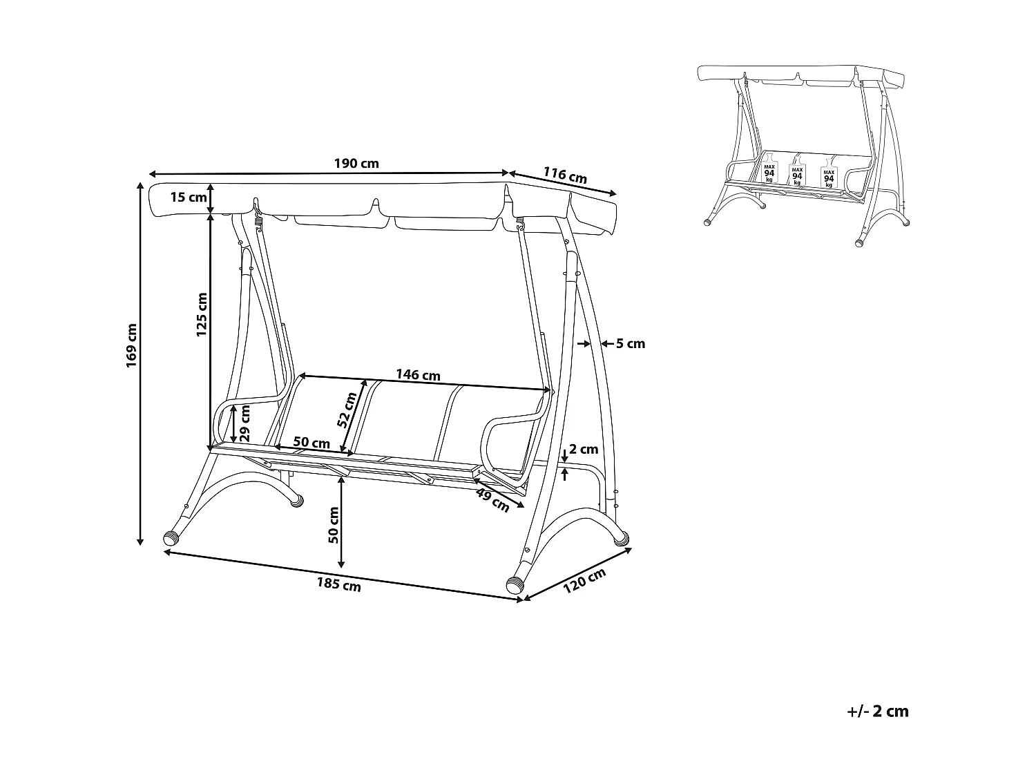 Balancelle de jardin BOGART Métal Noir