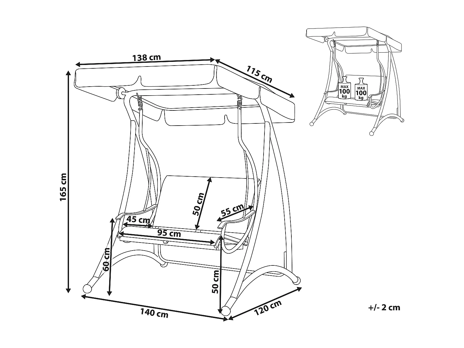 Balancelle de jardin TESERO Métal Gris
