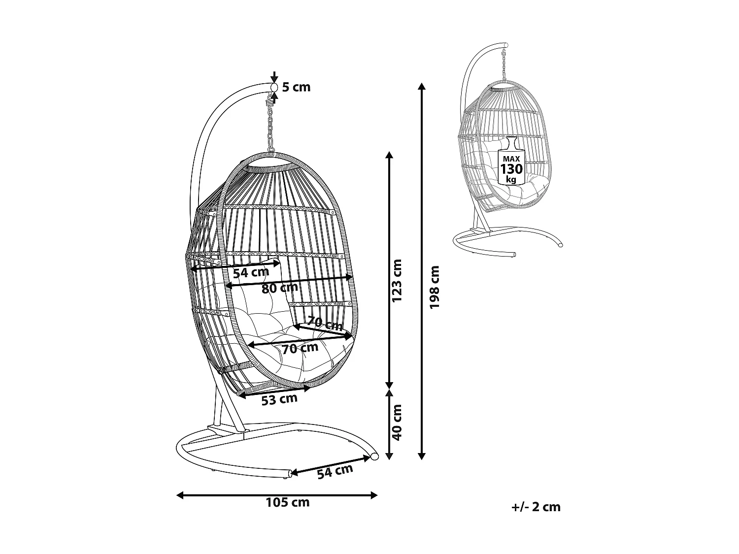 Silla colgante con soporte SESIA Gris claro
