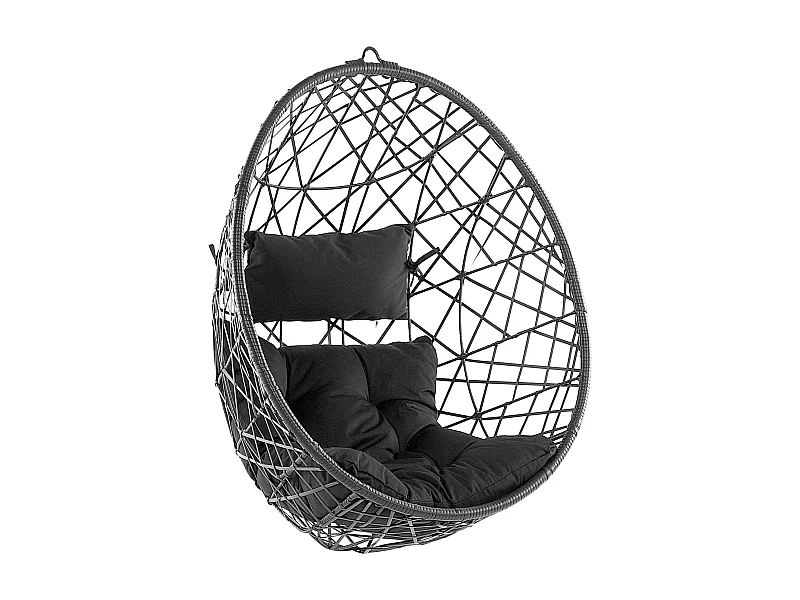 Runder Hängesessel aus Rattan Schwarz inkl. Sitz- u. Kopfkissen Boho Stil Alatri