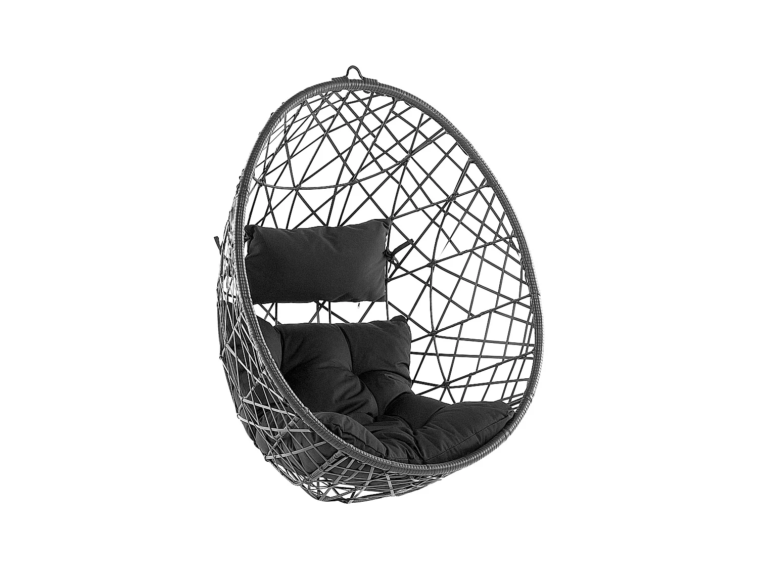 Runder Hängesessel aus Rattan Schwarz inkl. Sitz- u. Kopfkissen Boho Stil Alatri