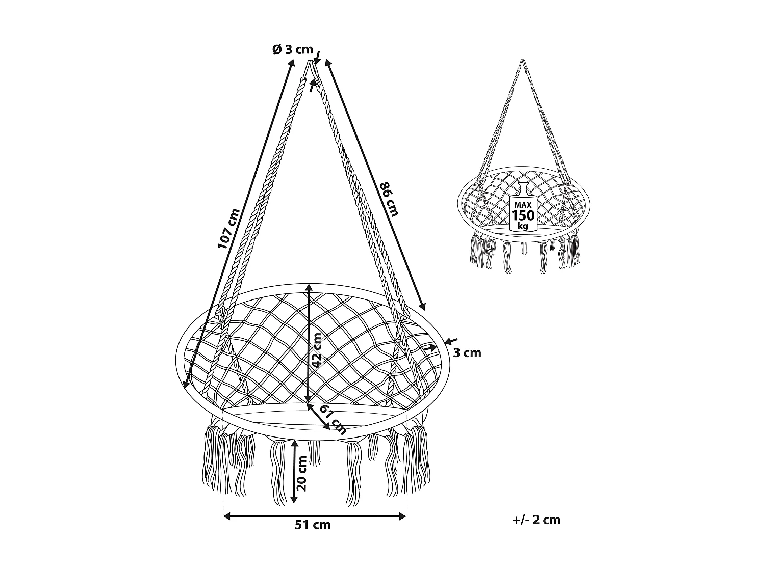 Hängesessel weiß Boho-Stil Baumwolle / Polyester Gabella