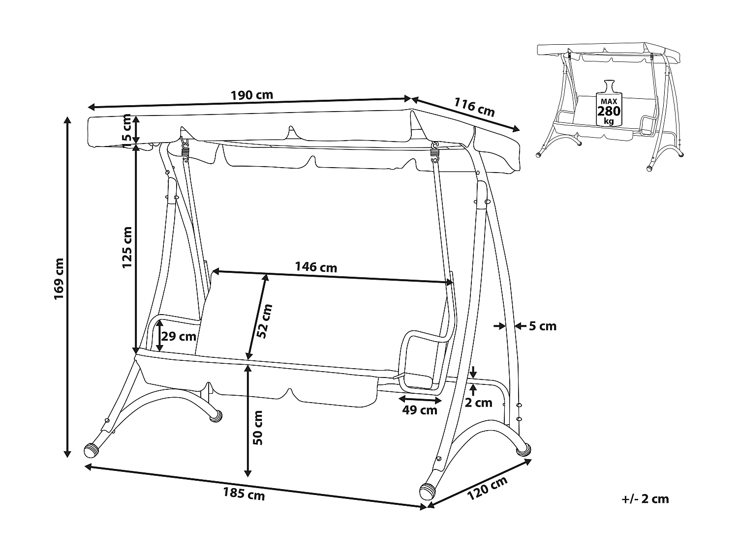 Balancelle de jardin TEMPLE Métal Gris foncé