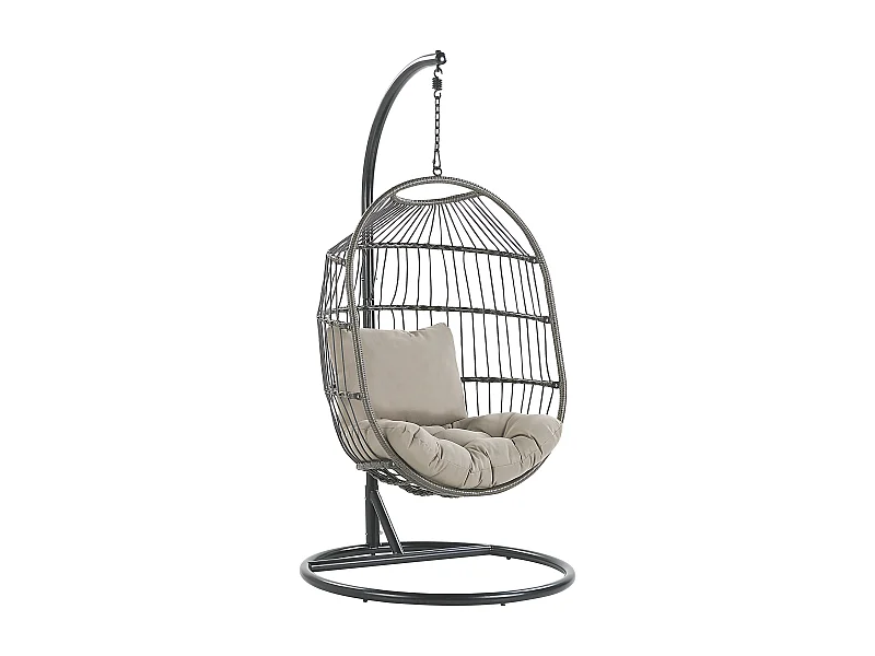 Moderner Hängesessel Schwarz Metall/ Rattan/ Flechtseil mit Kissen taupe Alba