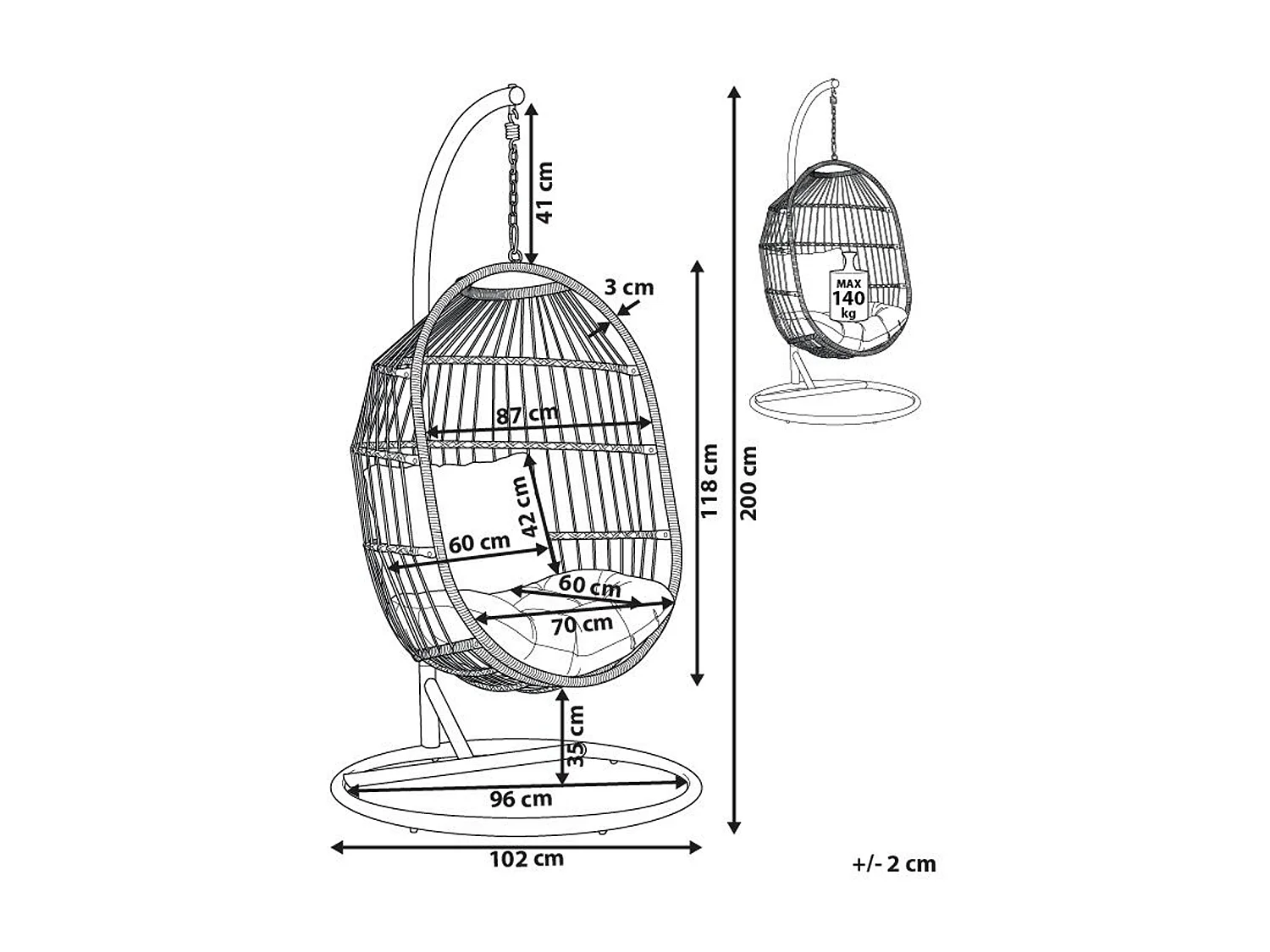 Fauteuil suspendu avec support ALBA Noir