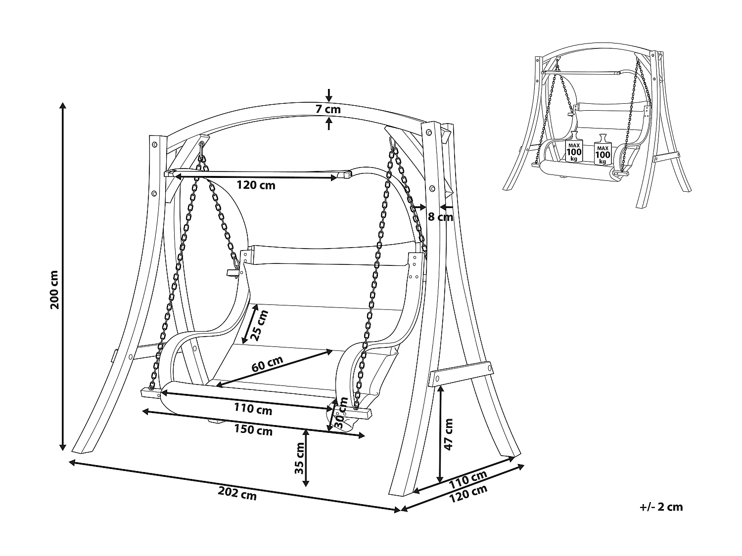 Gartenschaukel Lärchenholz dunkelbraun Sonnendach beige für 2 Personen Aprilia