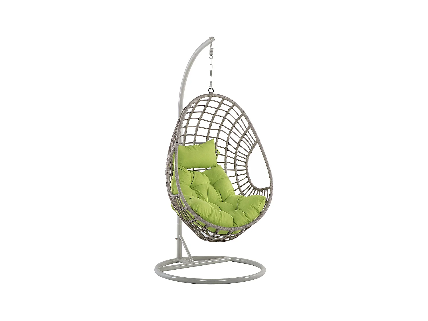 Polyrattan Hängesessel mit Gestell Stahl beige Eiform Kissen grün Boho Arpino