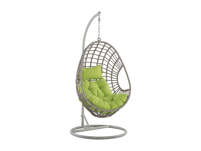 Polyrattan Hängesessel mit Gestell Stahl beige Eiform Kissen grün Boho Arpino