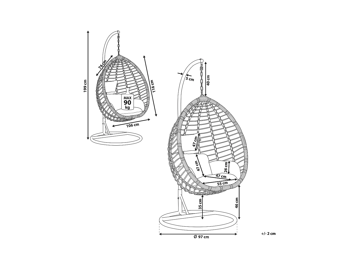 Fauteuil suspendu avec support TOLLO Gris