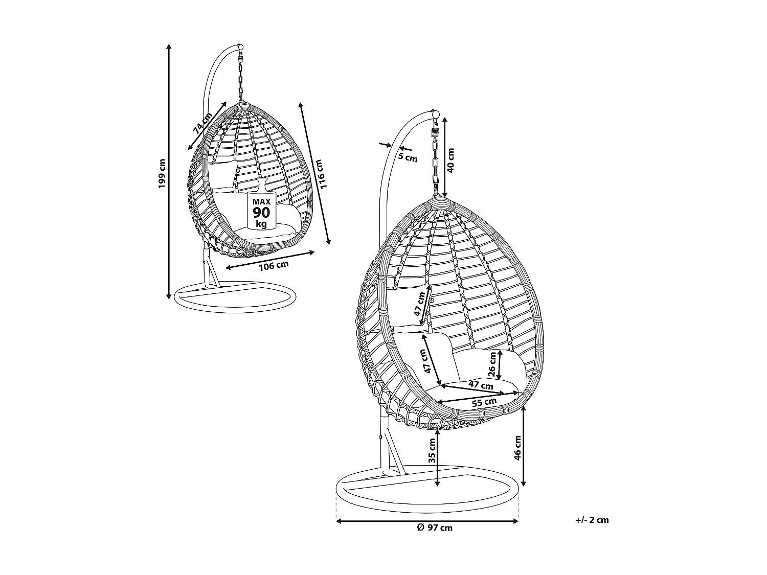 Hangstoel met standaard TOLLO Grijs