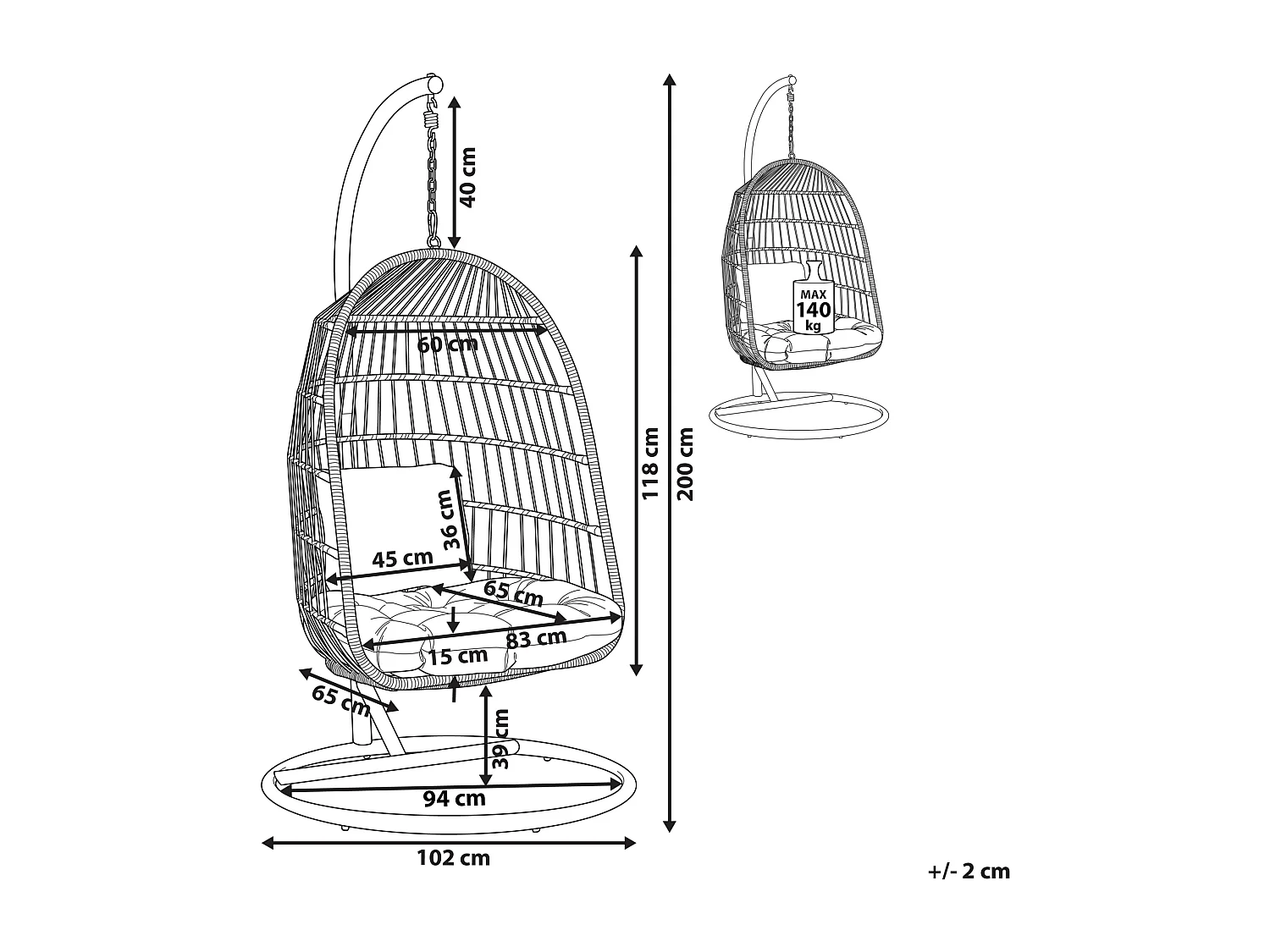 Fauteuil suspendu avec support ALLERA Beige
