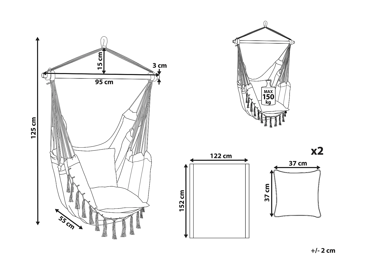Hängesessel BONEA Baumwolle Hellgrau