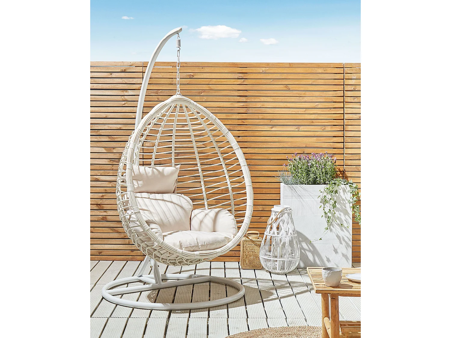 Fotel wiszący ze stojakiem FANO Technorattan Biały