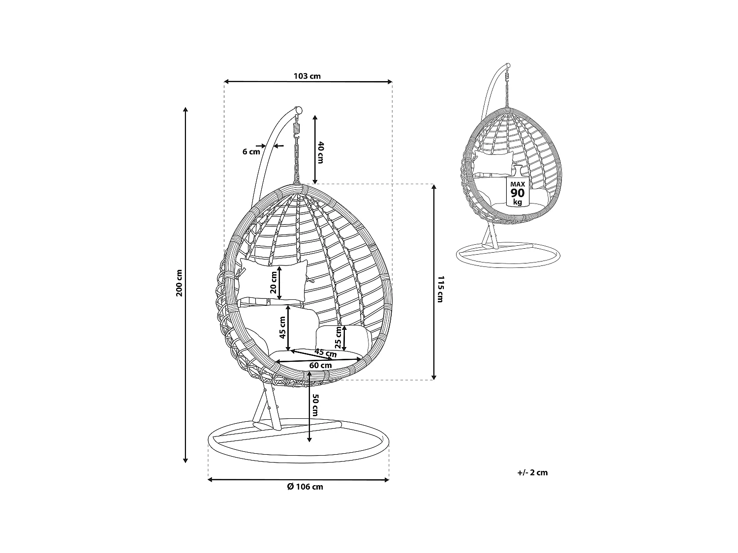 Poltrona sospesa con supporto da pavimento FANO Bianco