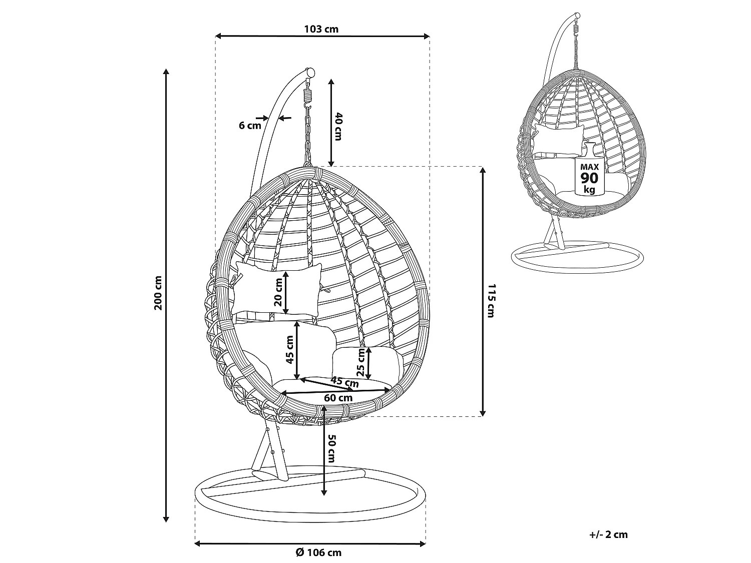 Hängesessel mit Gestell FANO Polyrattan Weiss