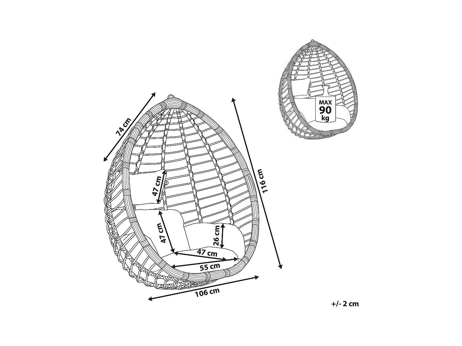 Fotel wiszący TOLLO Technorattan Szary