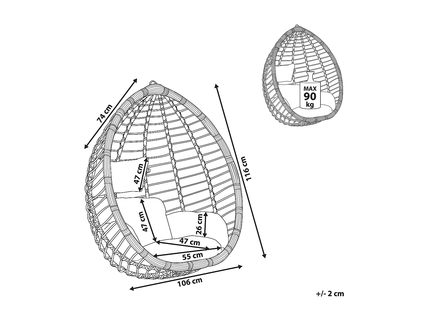 Sedia sospesa da fissare al soffitto TOLLO Grigio